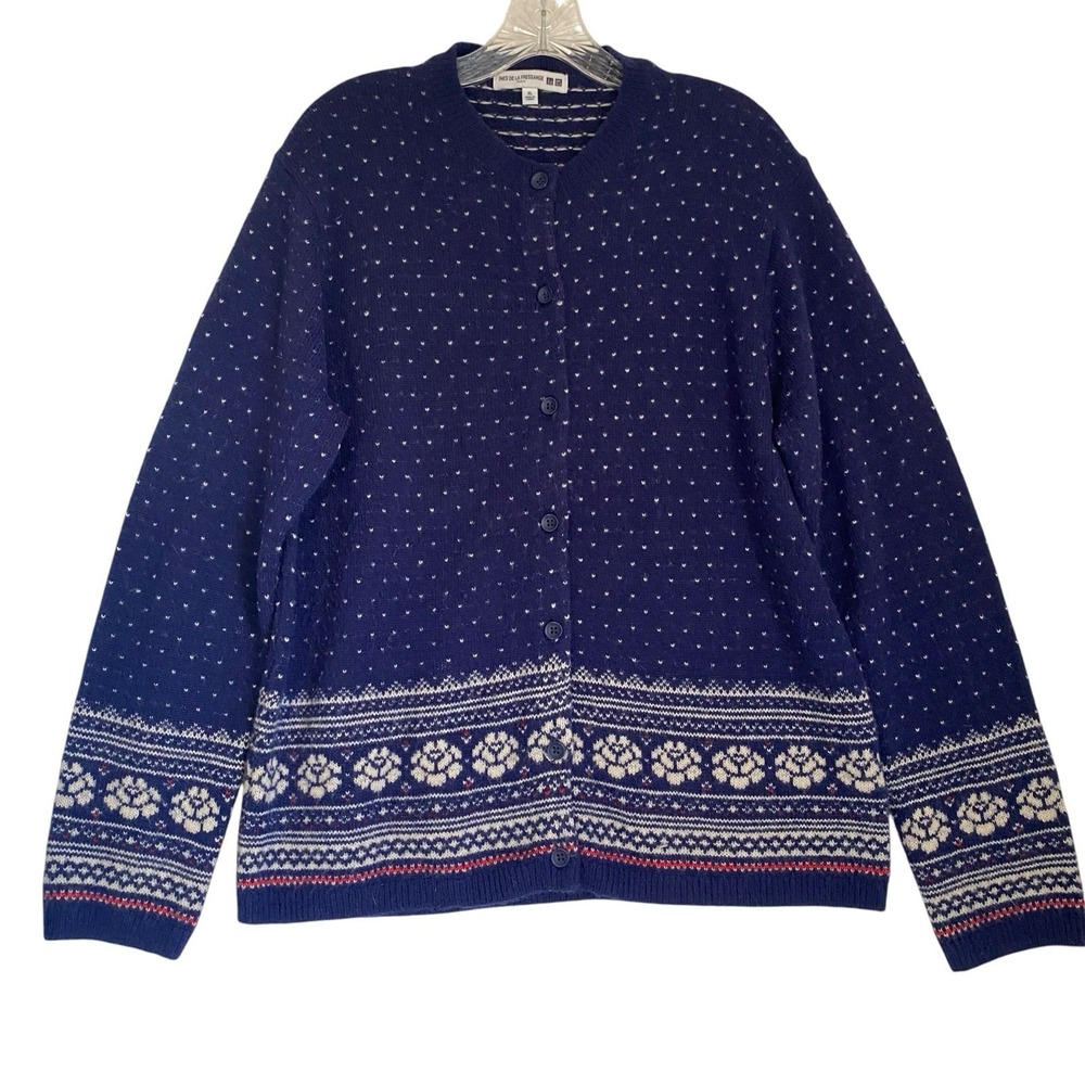 Uniqlo Ines De La Fressange Cardigan XL Navy Fair Isle Knit Scandinavian Cottage